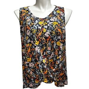 CJ Banks Floral Scoop Neck Sleeveless Knot Blouse